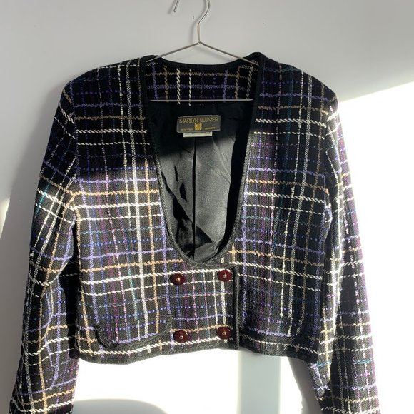 [SOLD] VINTAGE Cropped Textured Tweed Blazer Low Cut Double Breasted size 8 or … - Picture 9 of 10